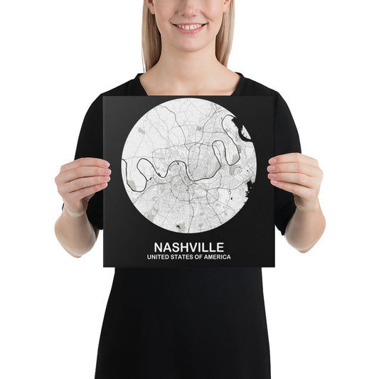 Nashville Circular White Canvas Map