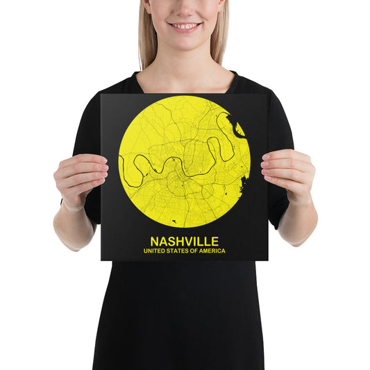 Nashville Circular Yellow Canvas Map