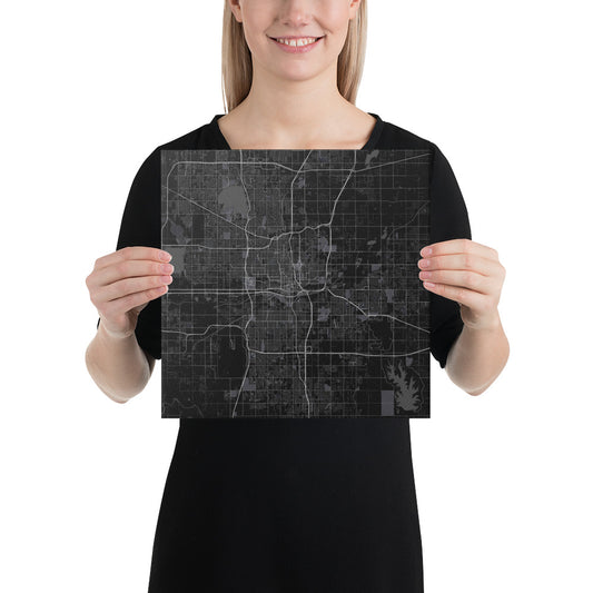 Oklahoma City Black Canvas Map