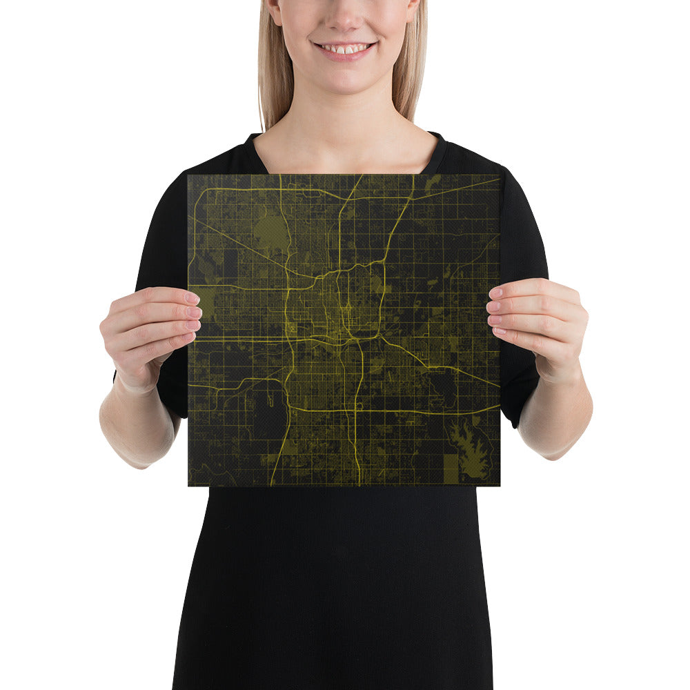 Oklahoma City Black and Yellow Canvas Map