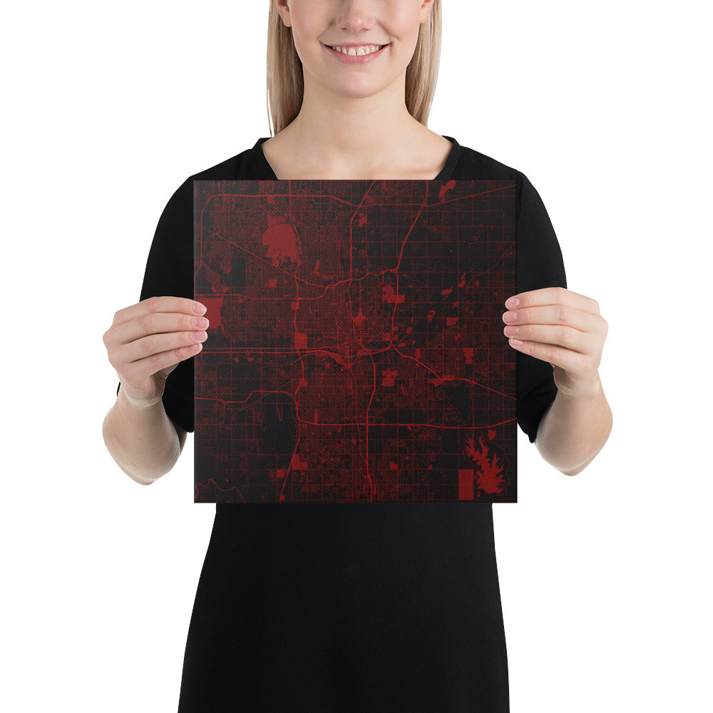 Oklahoma City Black and Red Canvas Map