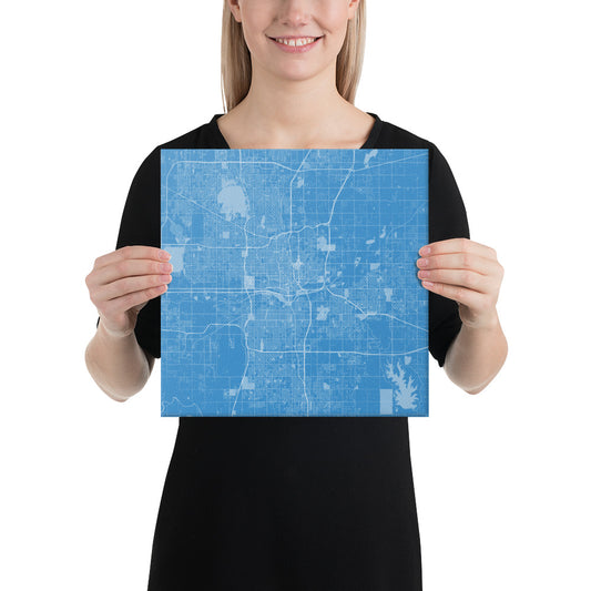 Oklahoma City Blue and White Canvas Map