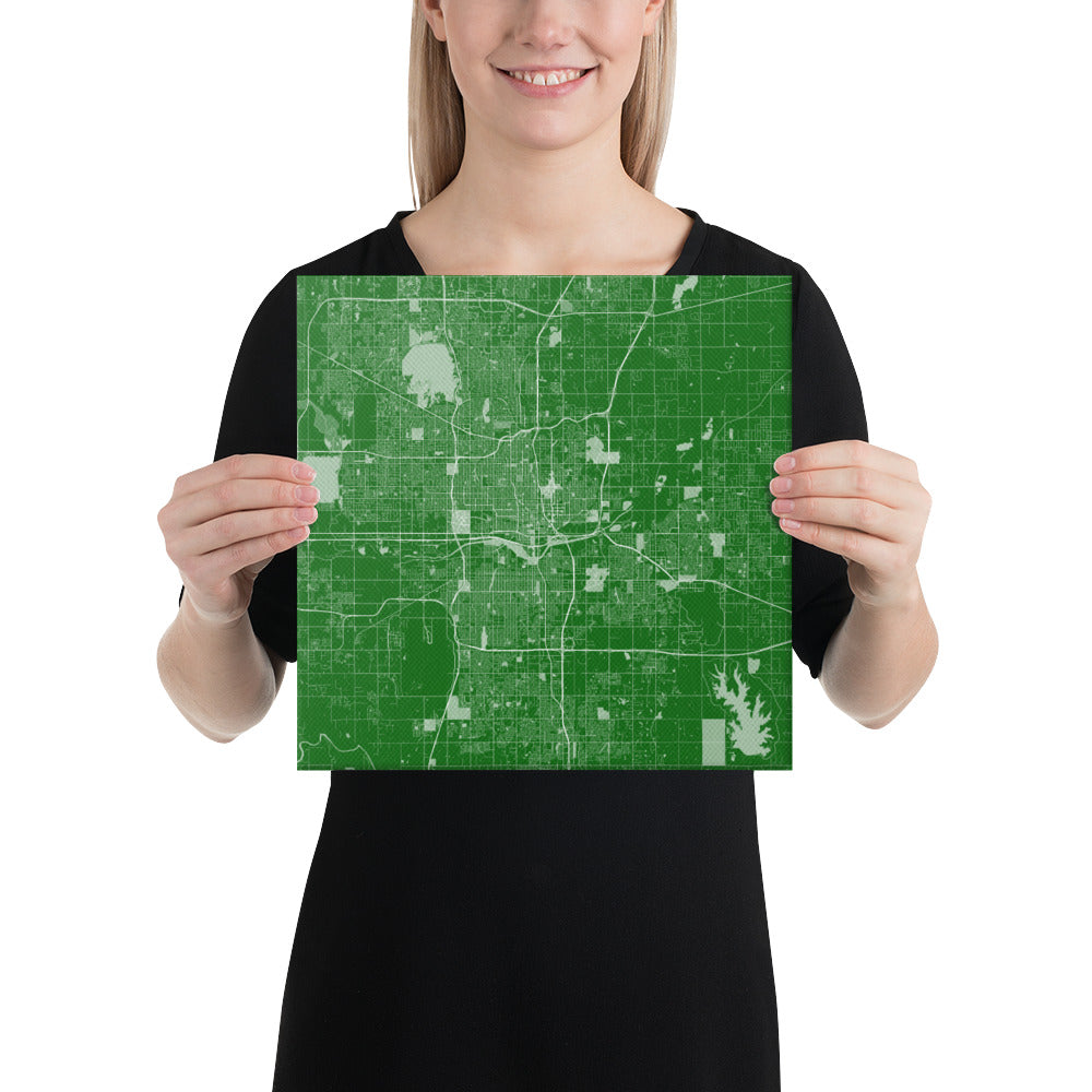 Oklahoma City Green and White Canvas Map