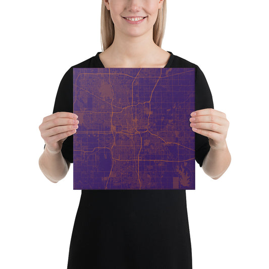 Oklahoma City Purple and Orange Canvas Map