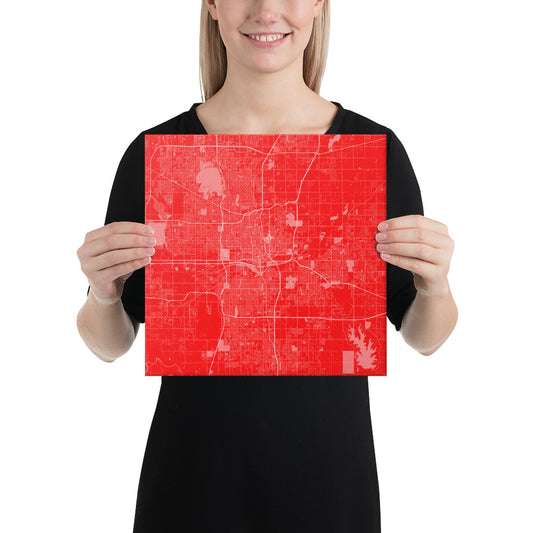 Oklahoma City Red and White Canvas Map