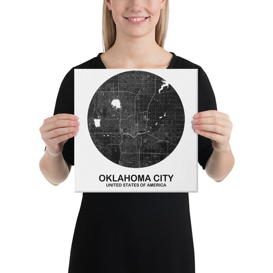 Oklahoma City Circular Black Canvas Map