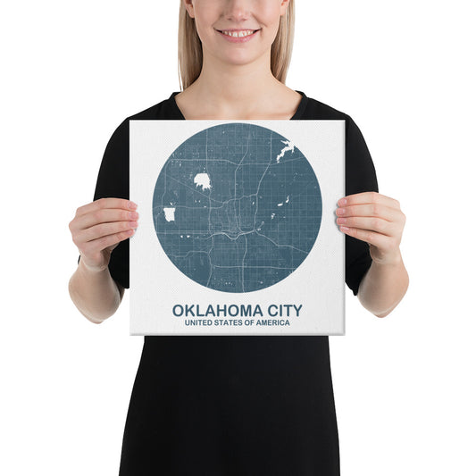 Oklahoma City Circular Blue Canvas Map