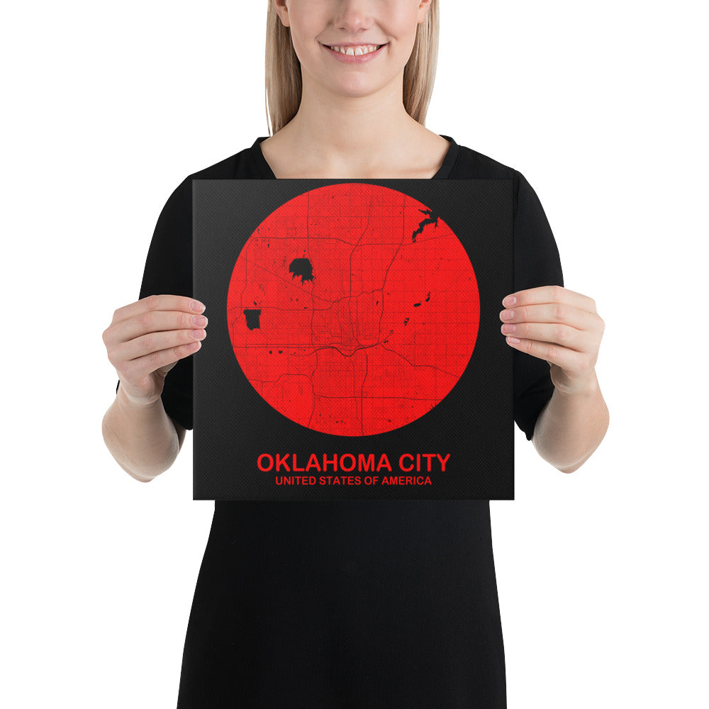 Oklahoma City Circular Red Canvas Map