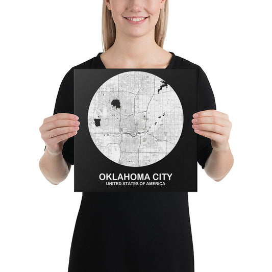 Oklahoma City Circular White Canvas Map