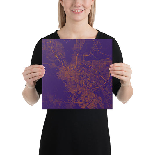 El Paso Purple and Orange Canvas Map