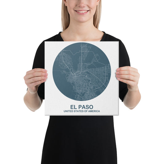 El Paso Circular Blue Canvas Map