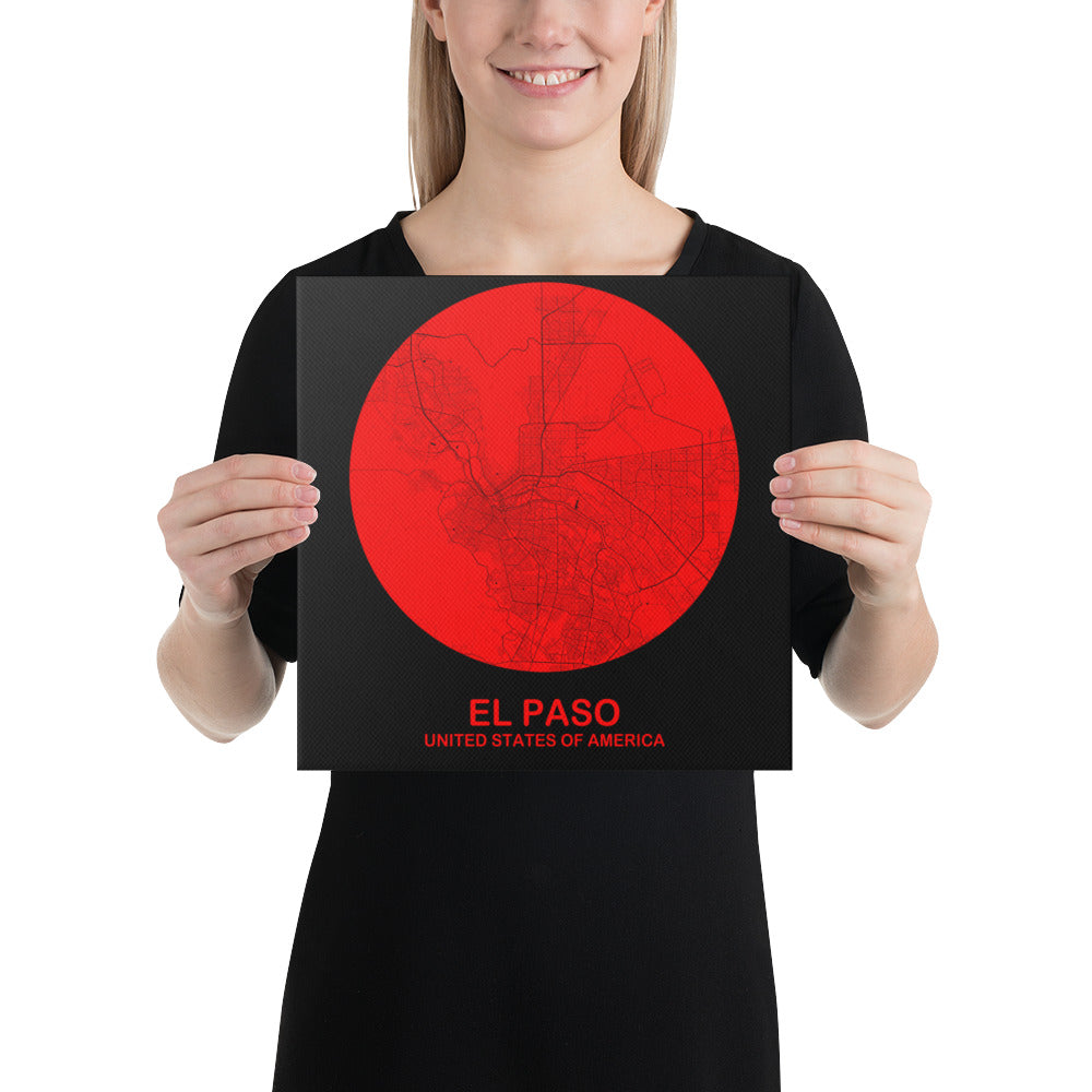 El Paso Circular Red Canvas Map