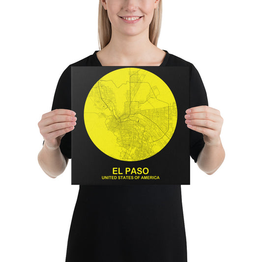 El Paso Circular Yellow Canvas Map