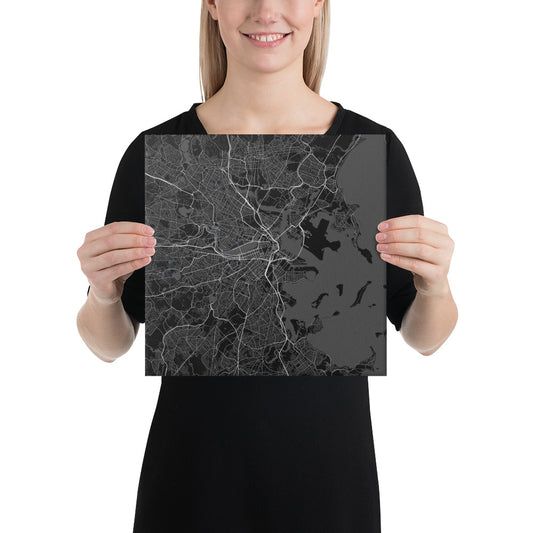 Boston Black Canvas Map