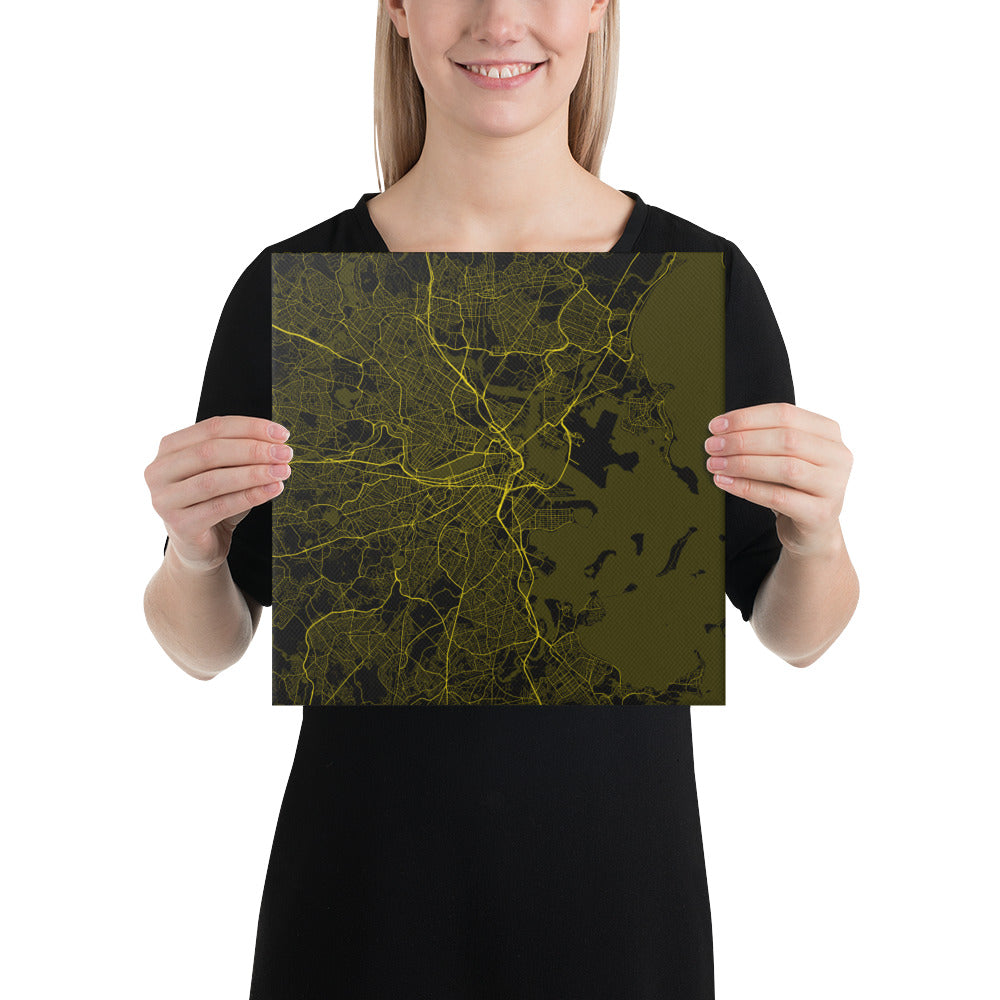 Boston Black and Yellow Canvas Map