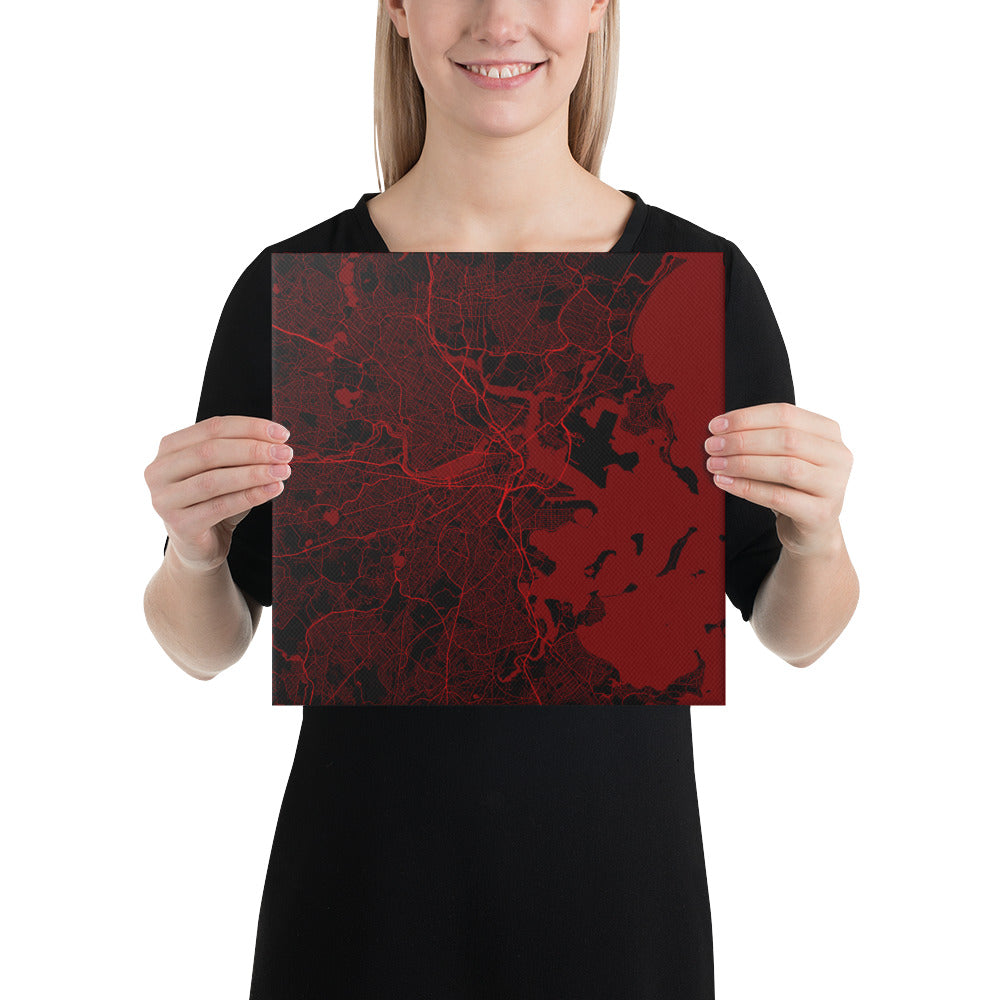 Boston Black and Red Canvas Map