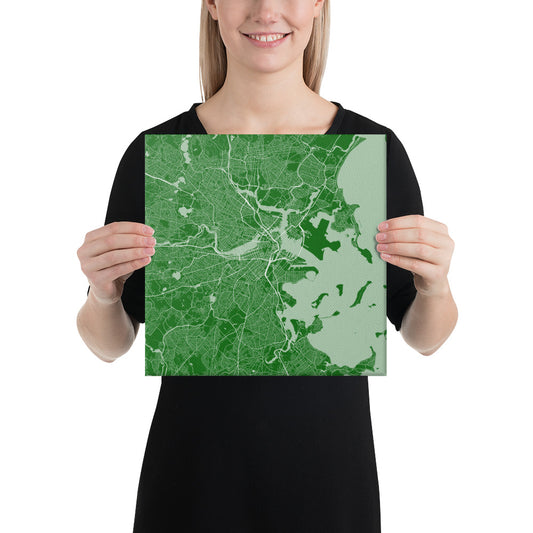 Boston Green and White Canvas Map