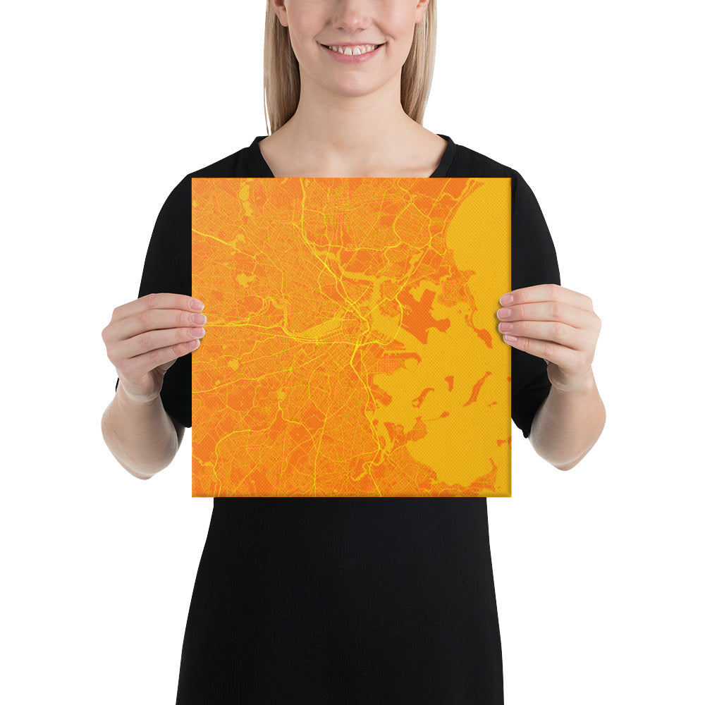 Boston Orange and Yellow Canvas Map