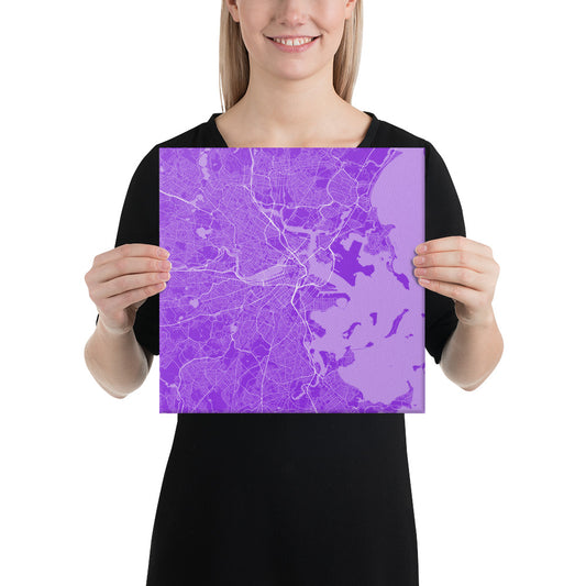 Boston Purple and White Canvas Map