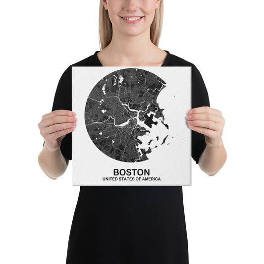 Boston Circular Black Canvas Map