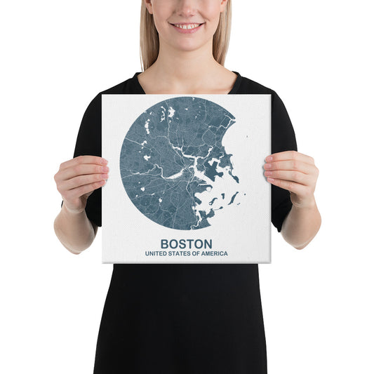 Boston Circular Blue Canvas Map