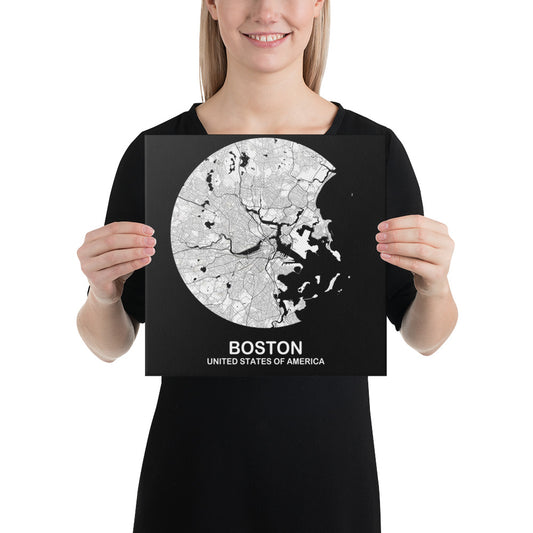 Boston Circular White Canvas Map