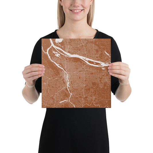 Portland Brown and White Canvas Map