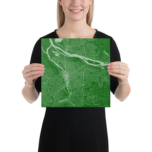 Portland Green and White Canvas Map