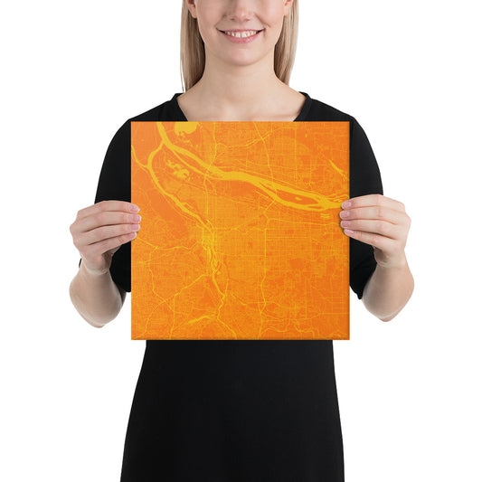 Portland Orange and Yellow Canvas Map