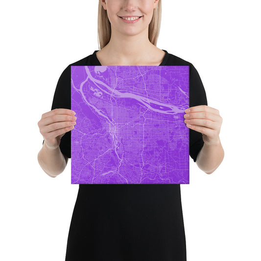 Portland Purple and White Canvas Map