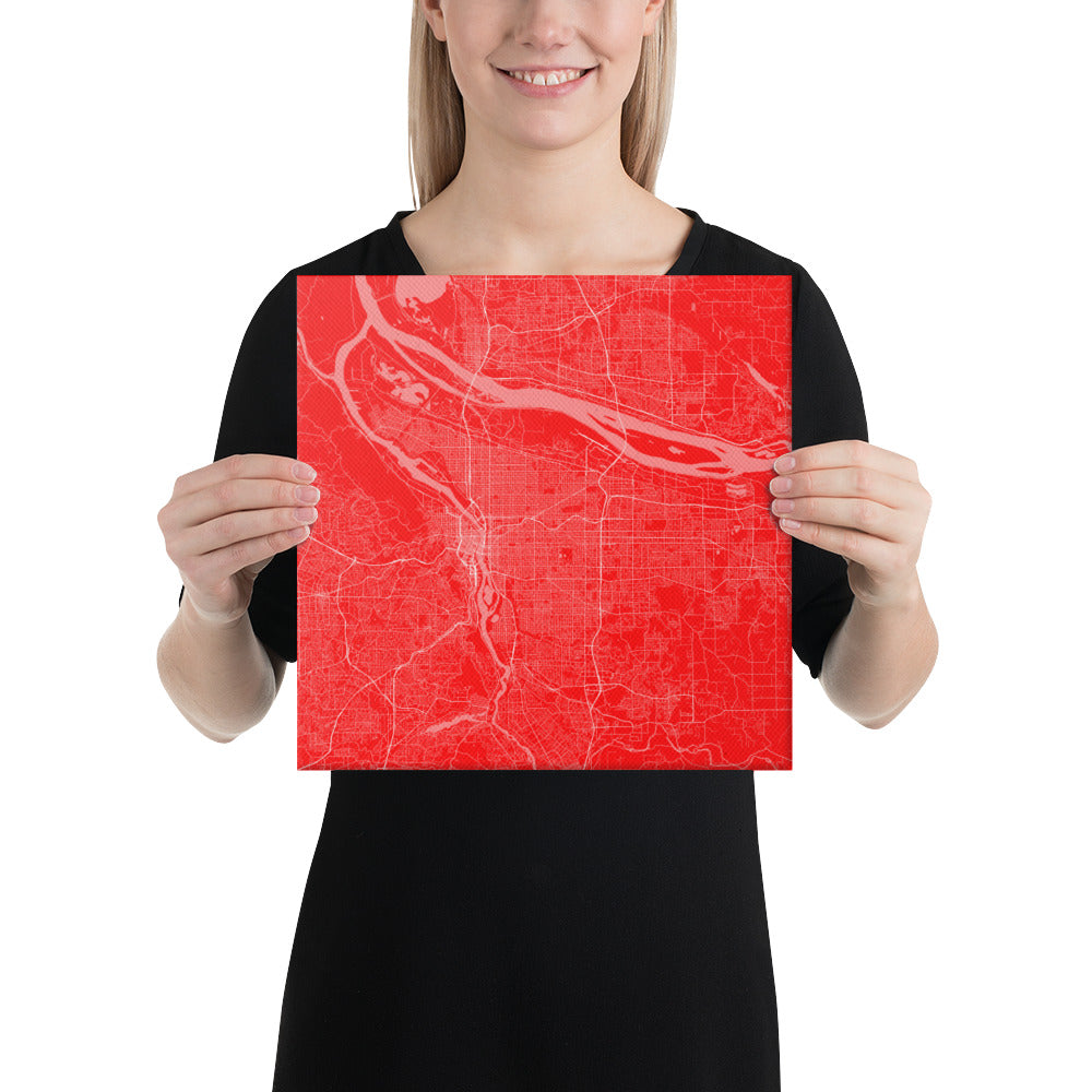 Portland Red and White Canvas Map