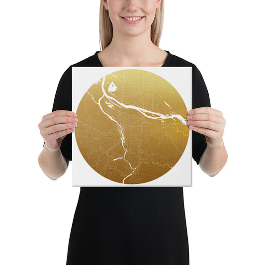 Portland Gold on White Canvas Map