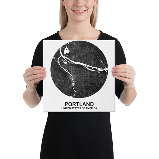 Portland Circular Black Canvas Map