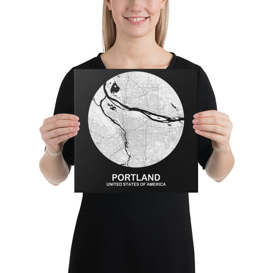 Portland Circular White Canvas Map