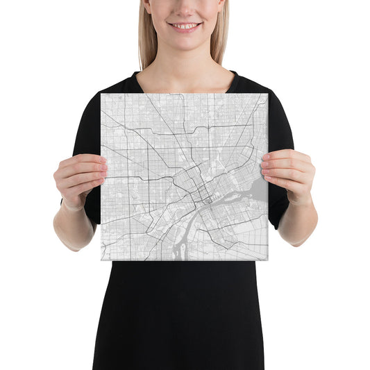 Detroit White Canvas Map