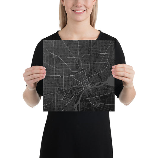 Detroit Black Canvas Map