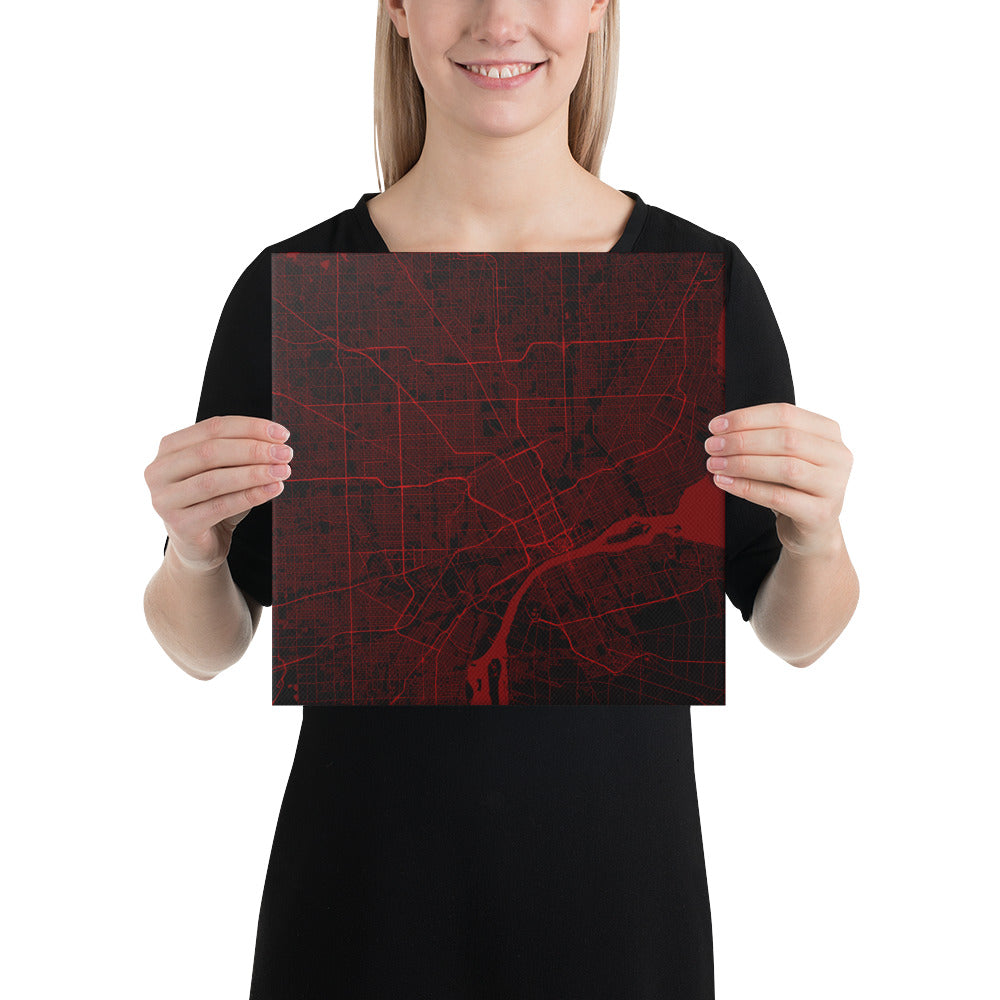 Detroit Black and Red Canvas Map