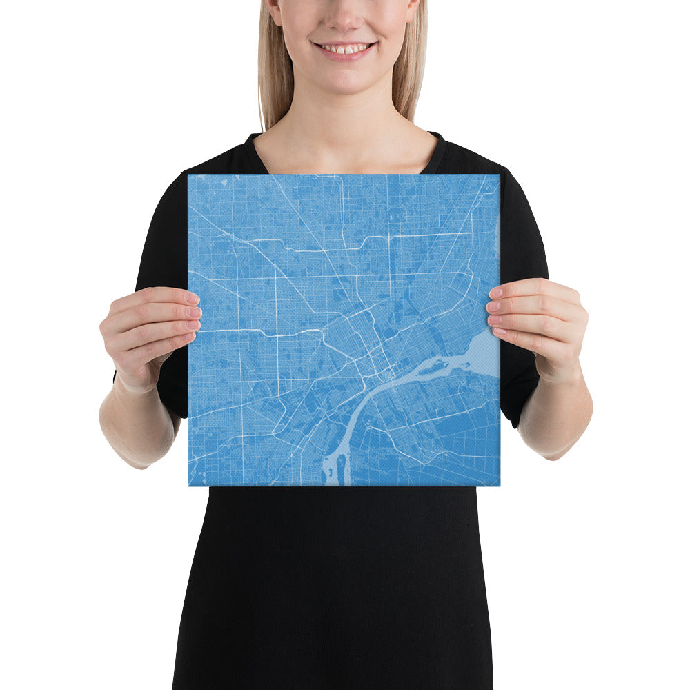 Detroit Blue and White Canvas Map