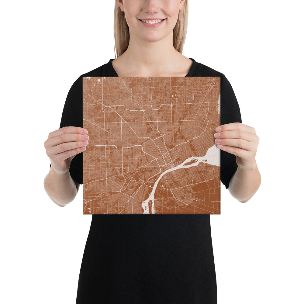 Detroit Brown and White Canvas Map