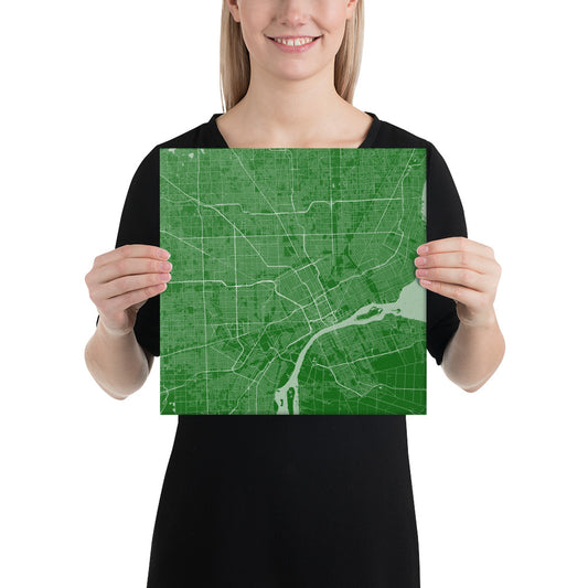 Detroit Green and White Canvas Map