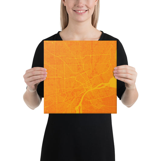 Detroit Orange and Yellow Canvas Map