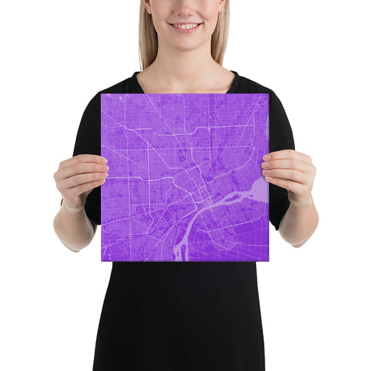 Detroit Purple and White Canvas Map