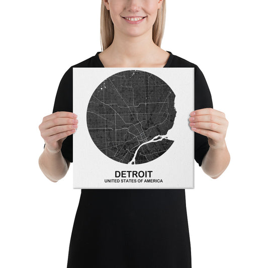 Detroit Circular Black Canvas Map