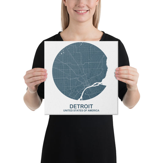 Detroit Circular Blue Canvas Map