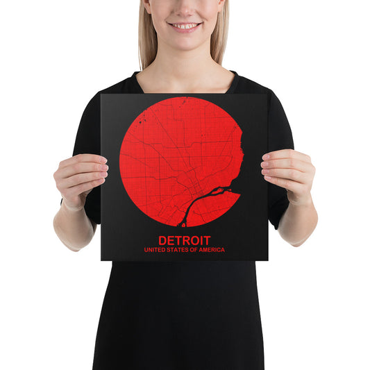 Detroit Circular Red Canvas Map