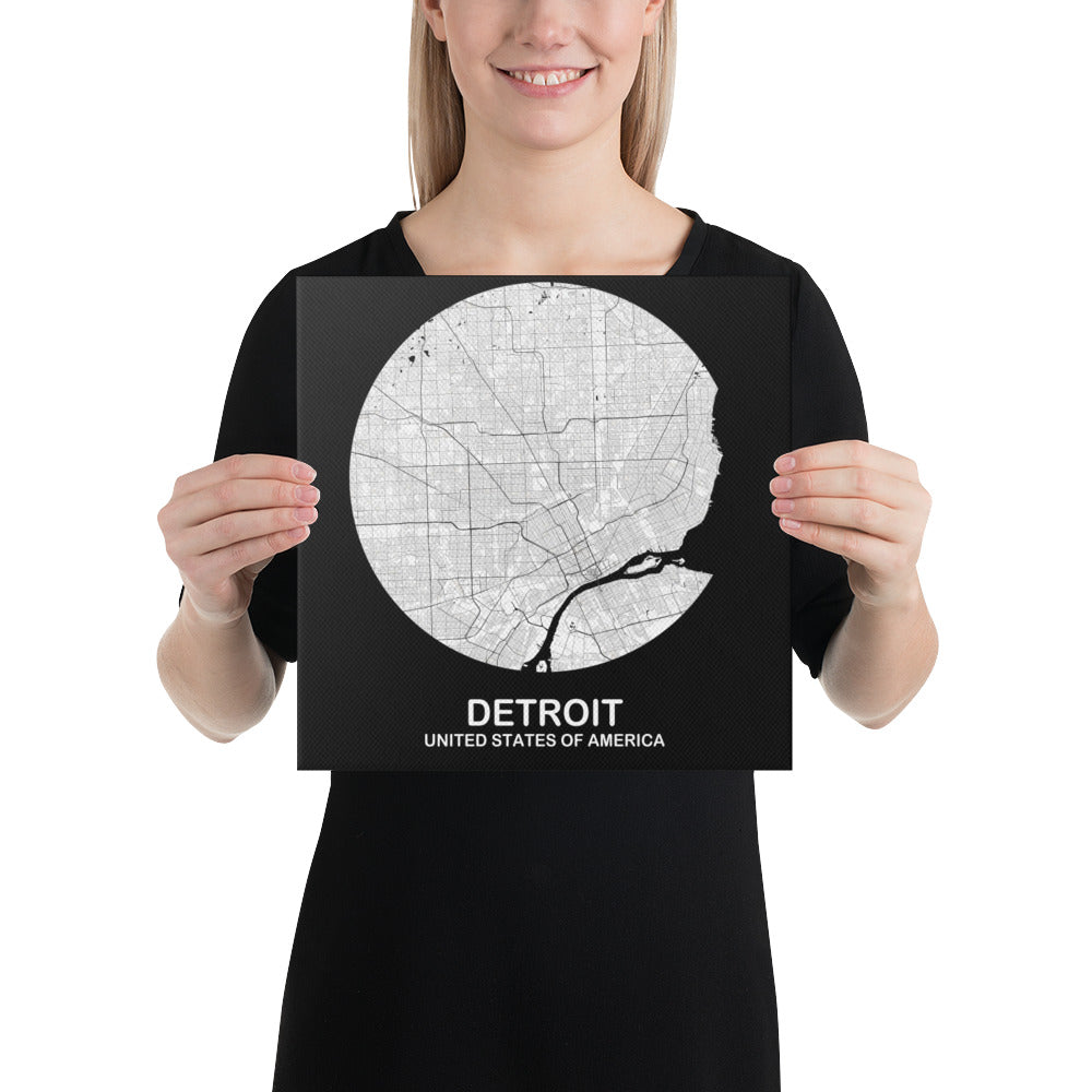 Detroit Circular White Canvas Map