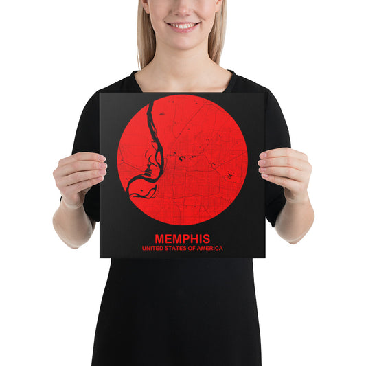 Memphis Circular Red Canvas Map