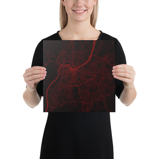 Louisville Black and Red Canvas Map