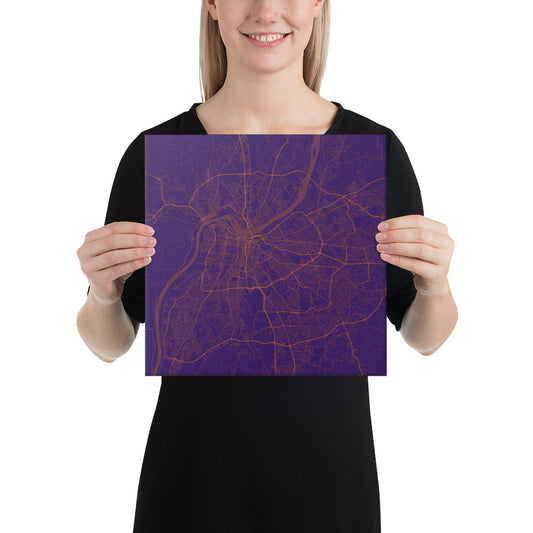 Louisville Purple and Orange Canvas Map