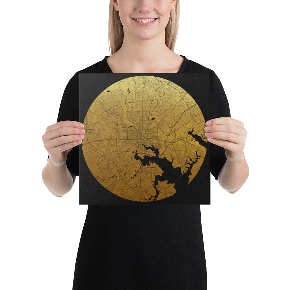 Baltimore Gold on Black Canvas Map